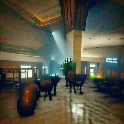 Ominous Shadow Entities in Vacant Hotel Lobby