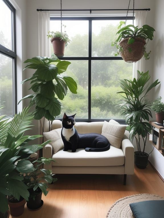 Millennial Cat Lounging in a Surreal Workspace