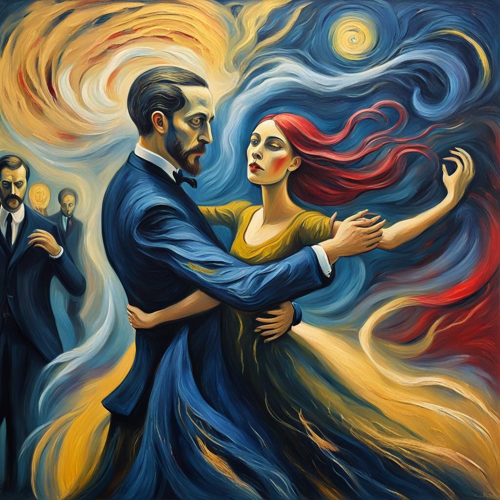Ghost Dances with Woman: Neo-Expressionist Oil Painting