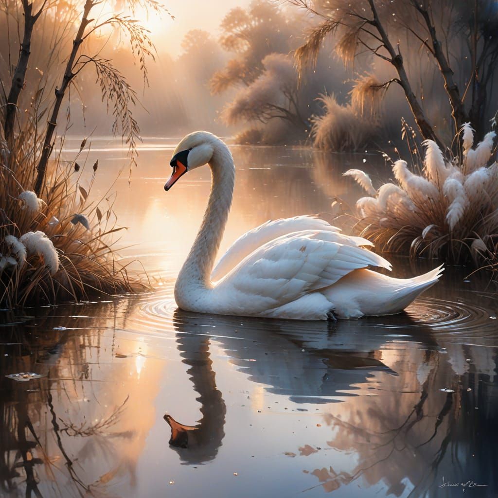 Ethereal Swan in Morning Mist