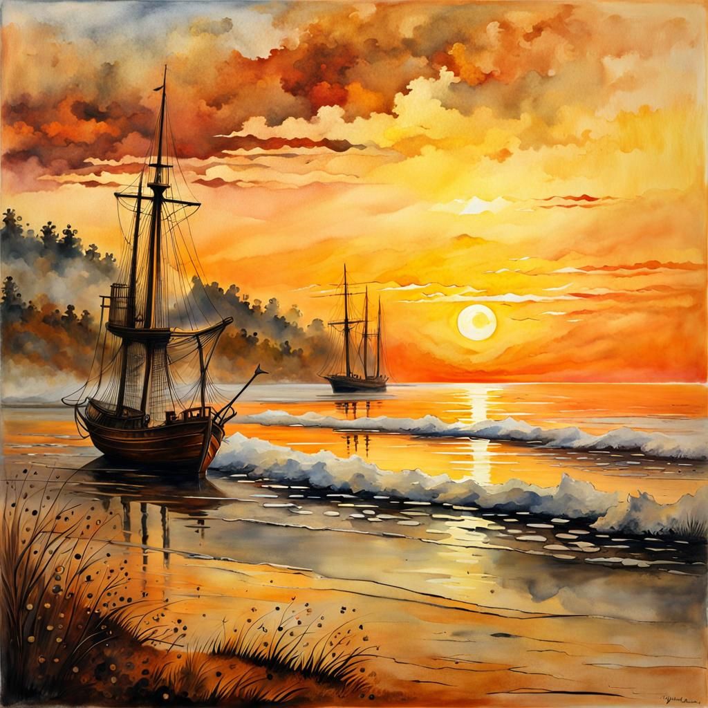 Golden Sunset on Shipwreck Beach: Romantic Style