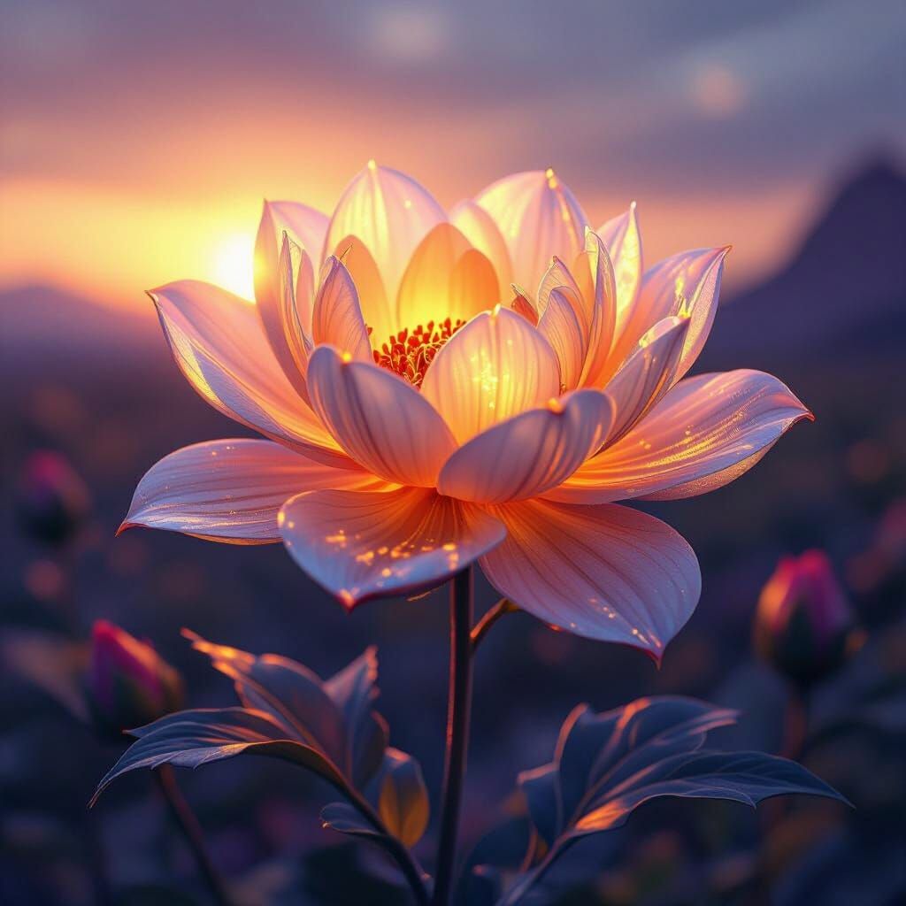 Enchanting Mirage Bloom in Dark Fantasy Landscape