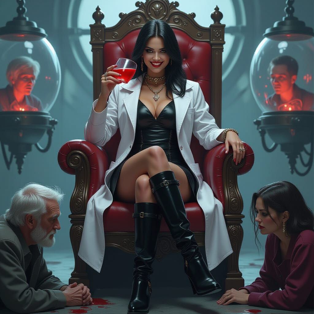 Evil Scientist on Throne in Realistic Style