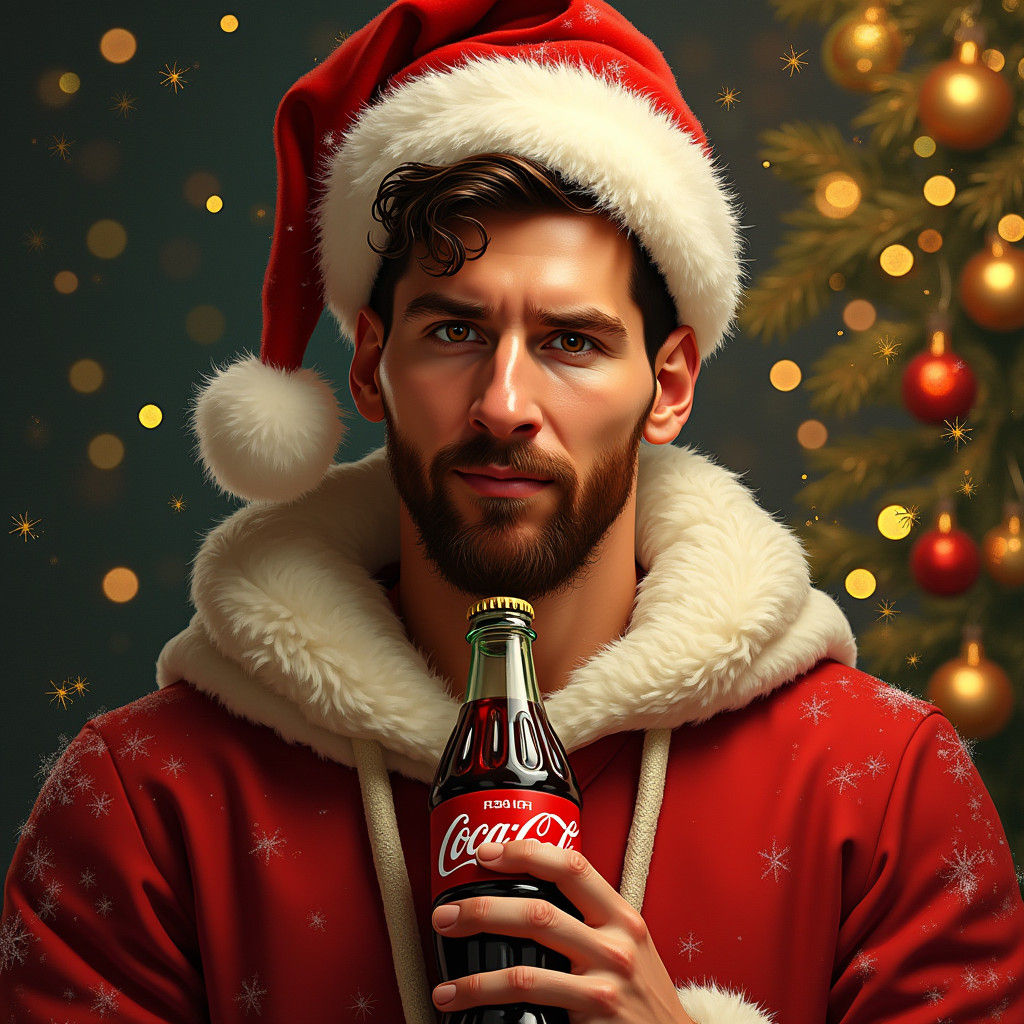 Messi Christmas Coca Cola Ad in Retro Americana Style