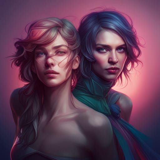 Sapphic Portrait in Art Nouveau Style