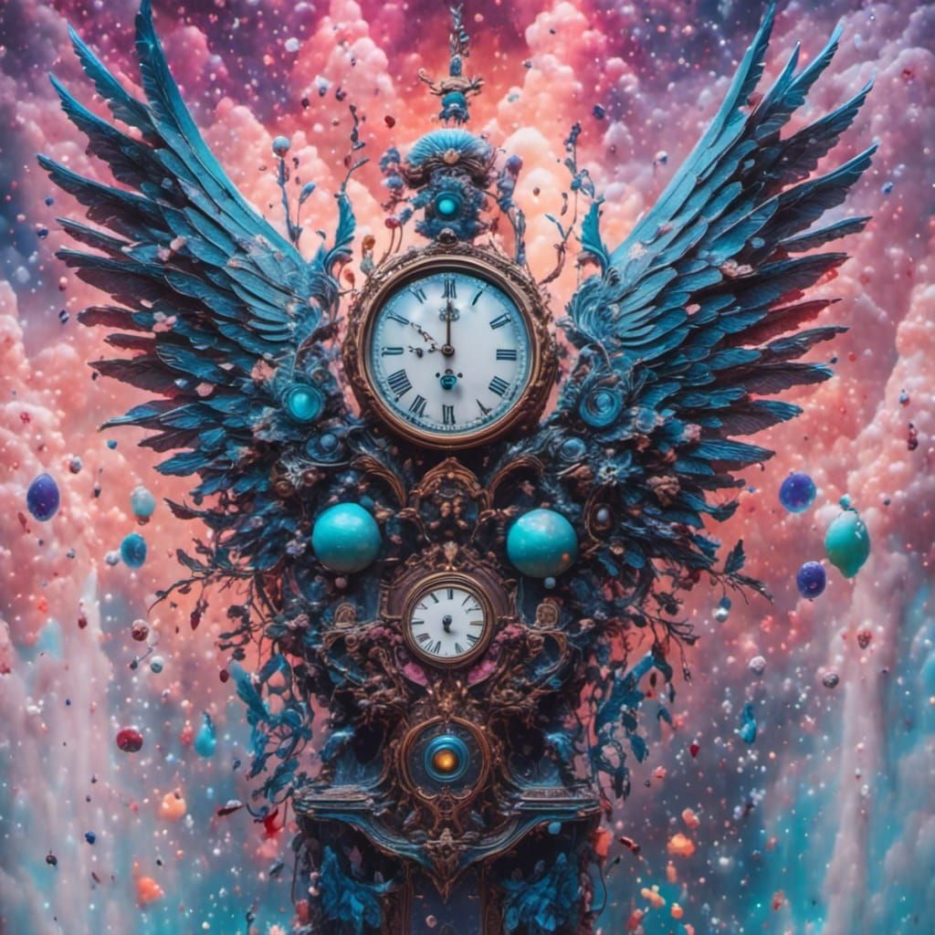 Hallucinogenic Melting Clocks with Winged Eyeballs