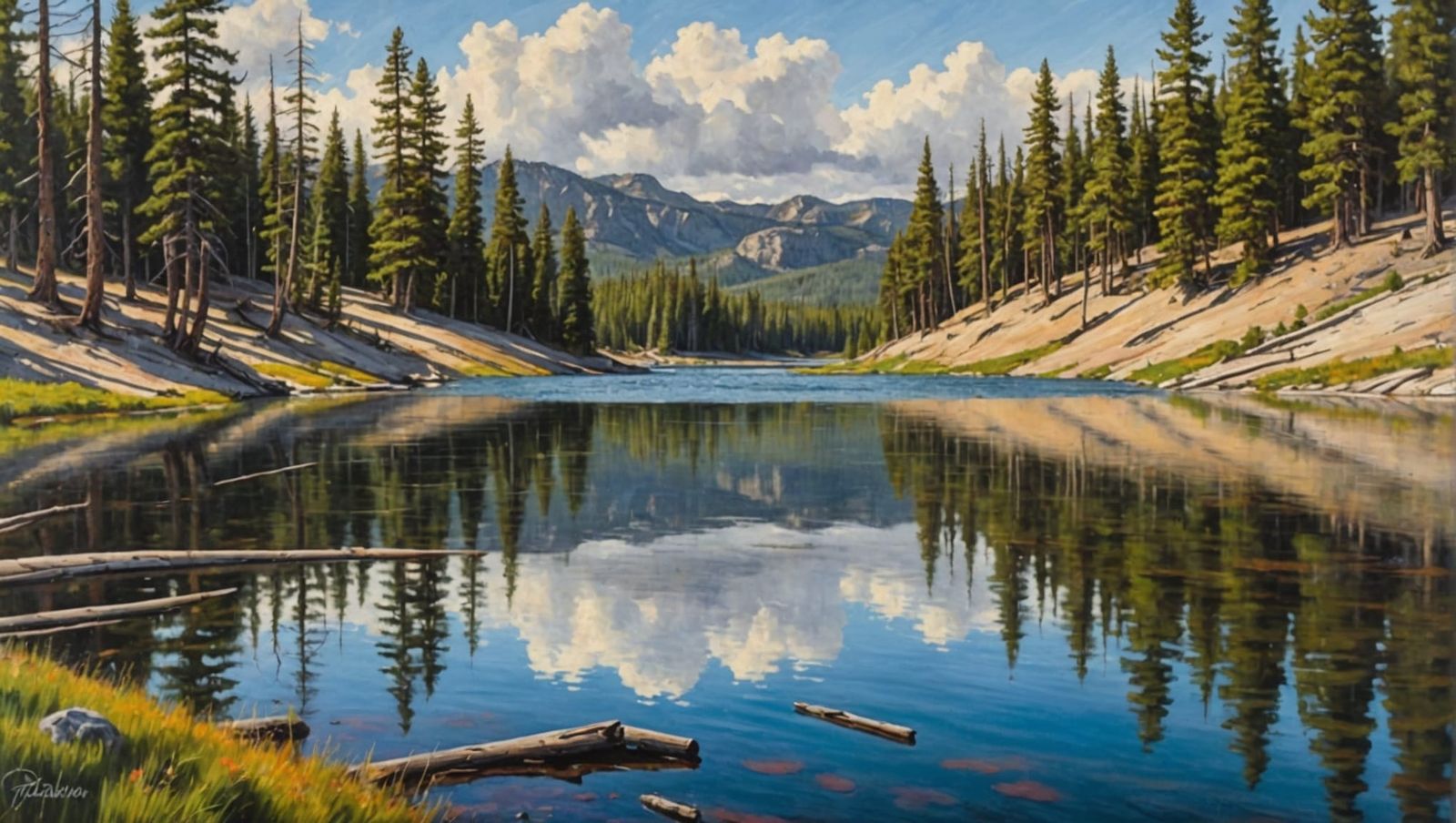 Yellowstone Park: Overcast Day Oil Painting
