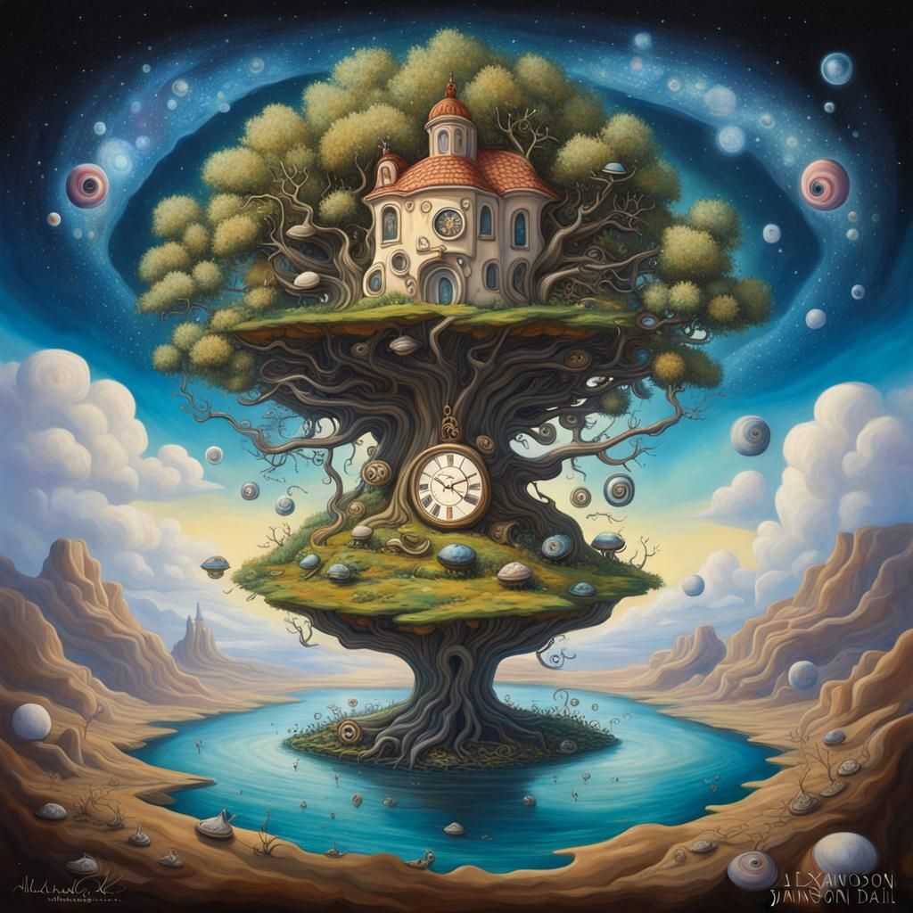 Surreal Floating Island with Galaxy Sky