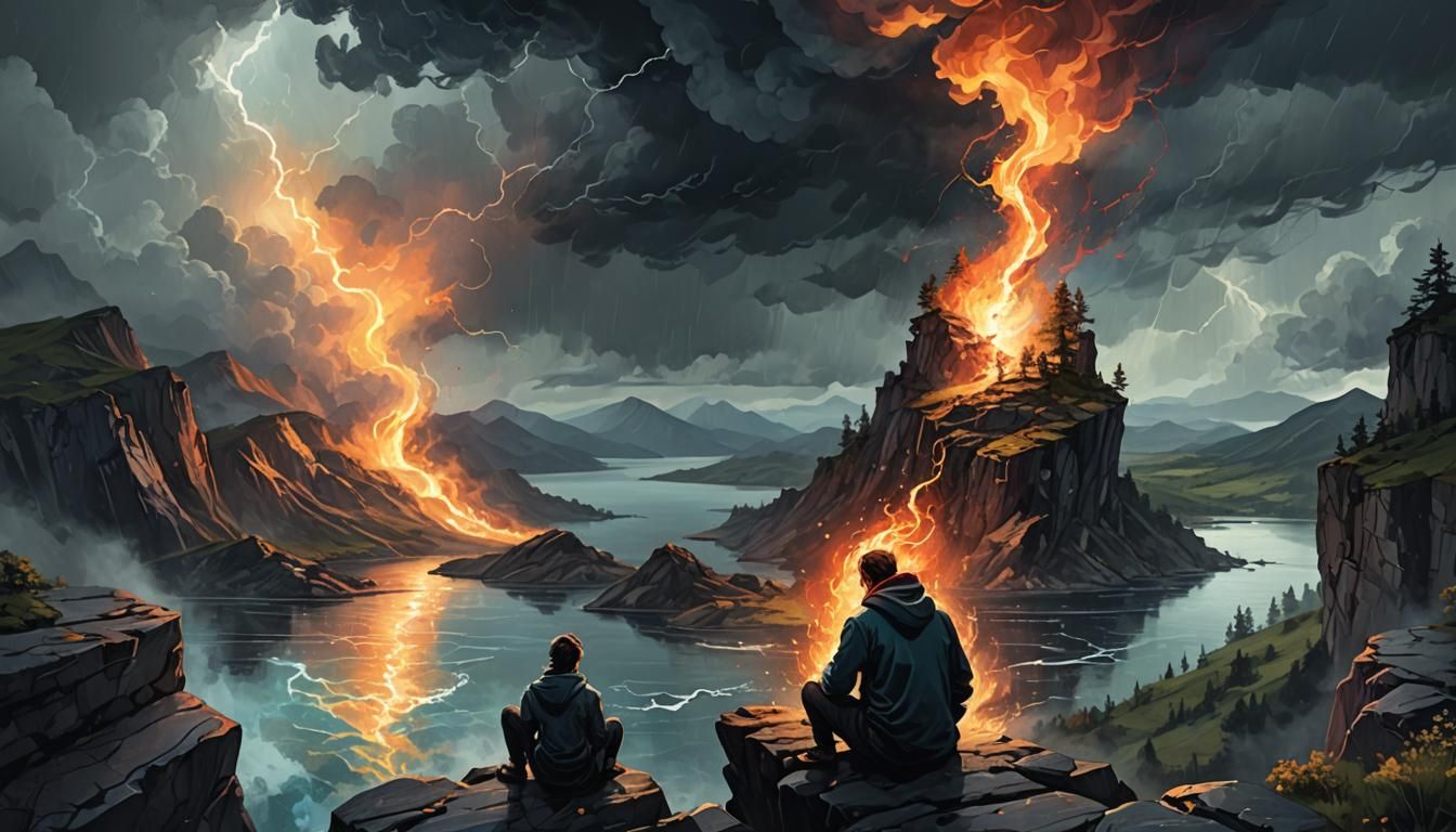 Spiritual Illustration: Person's Inner Strength Amidst Storm