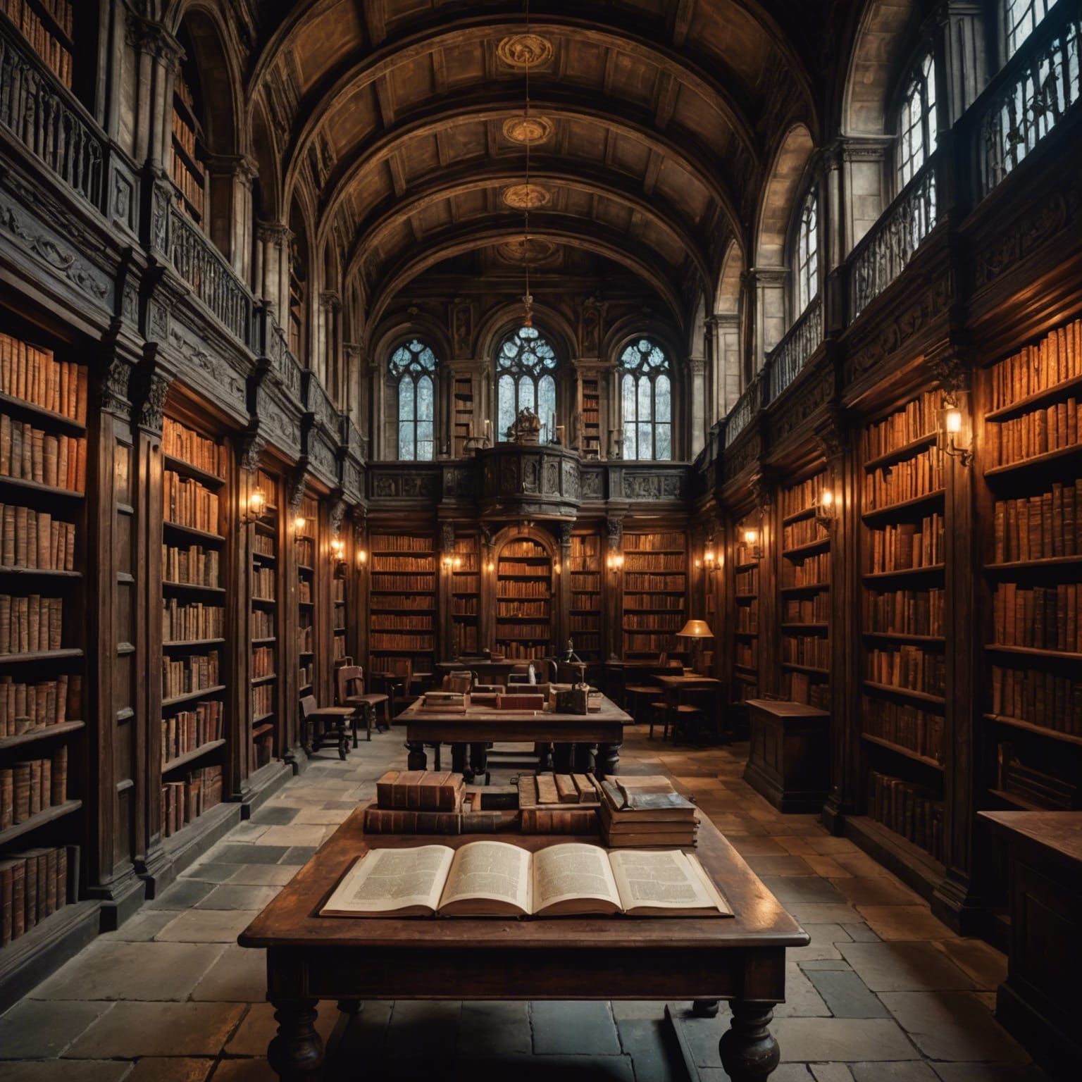 Atmospheric Alchemist Library with Intricate Details