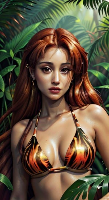 Ariana Grande in Jungle Flame Bikini, Digital Art