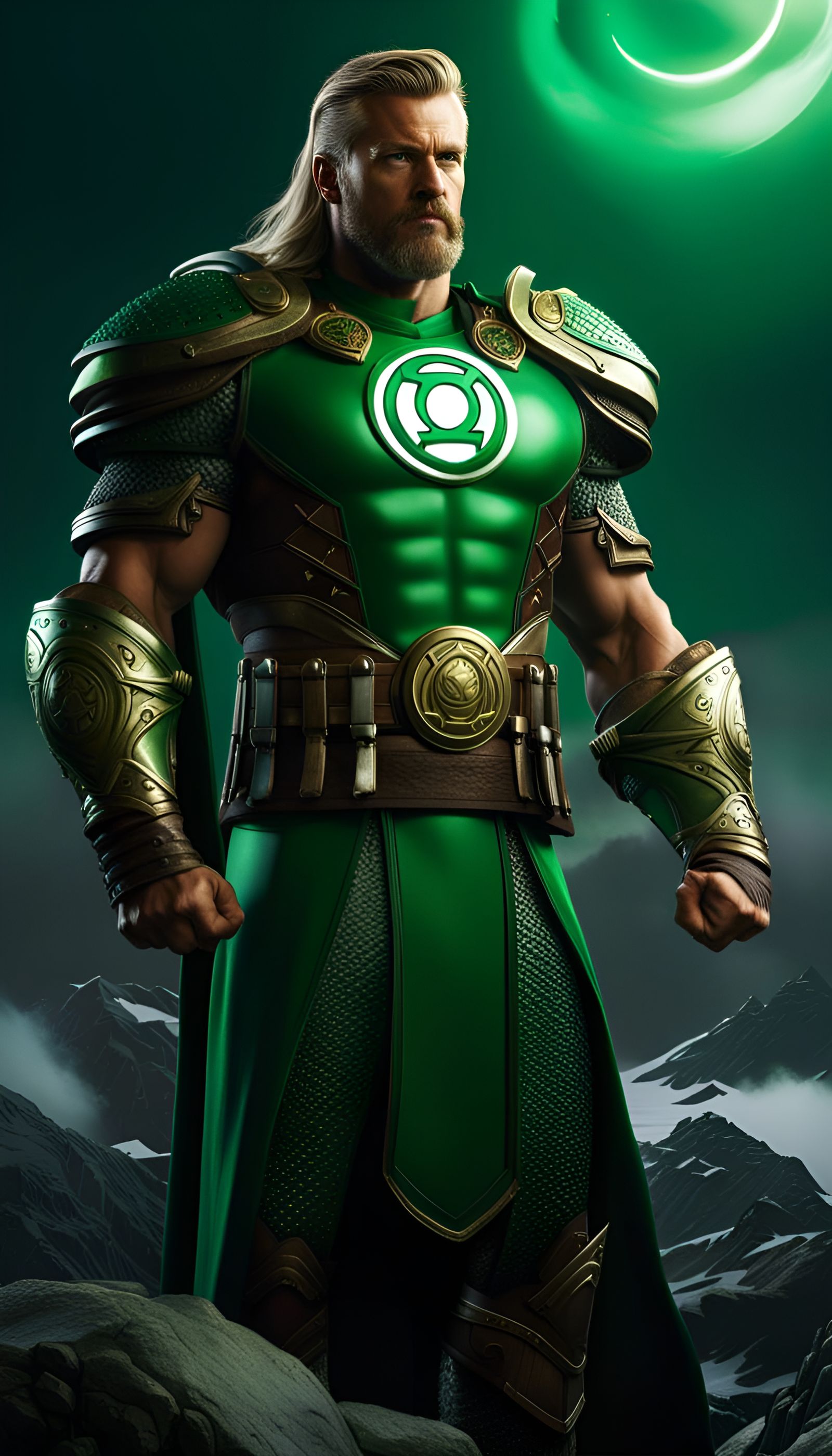 Green Lantern as Viking Warrior: Detailed Digital Art