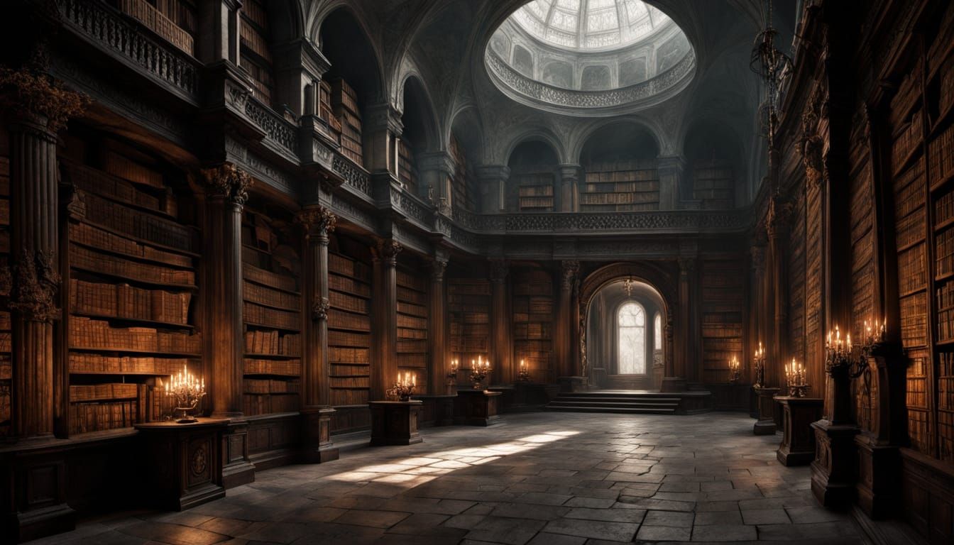 Ethereal Library in Golden Twilight