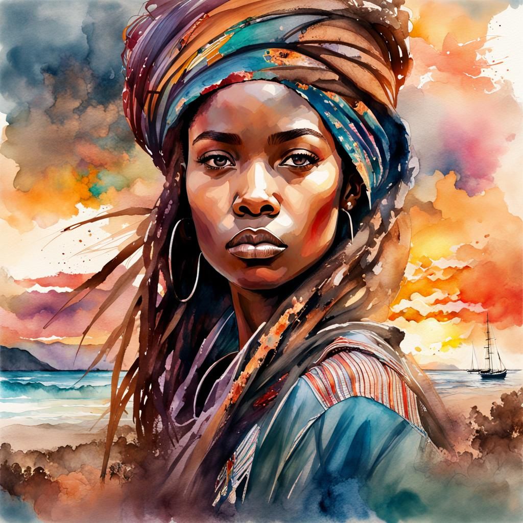 African Woman Portrait in Digital Watercolor Style