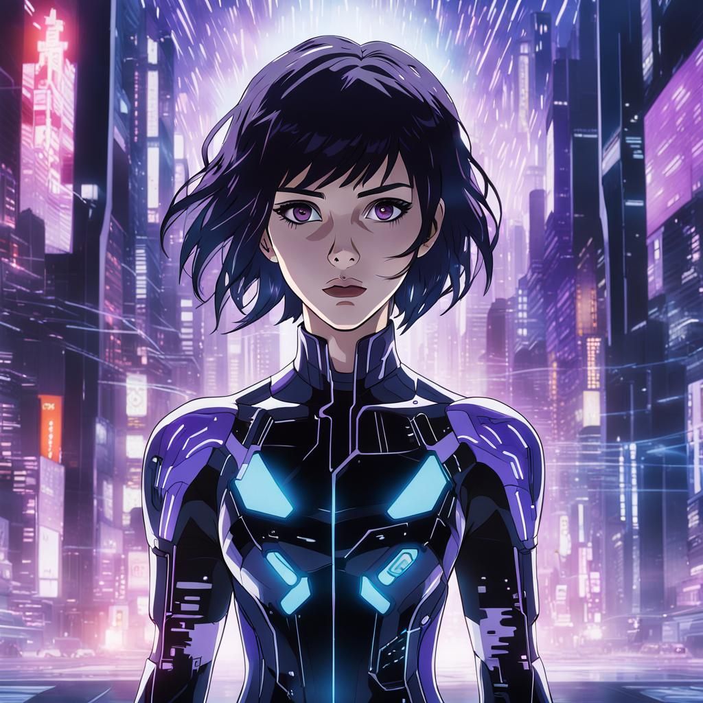 Futuristic Anime Woman in High-Tech Lab