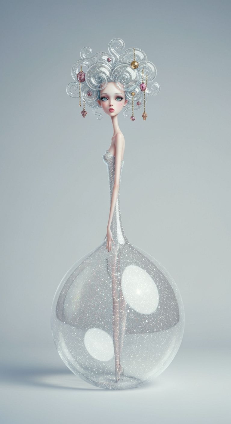 Crystalline Woman in Shimmering Glass Gown