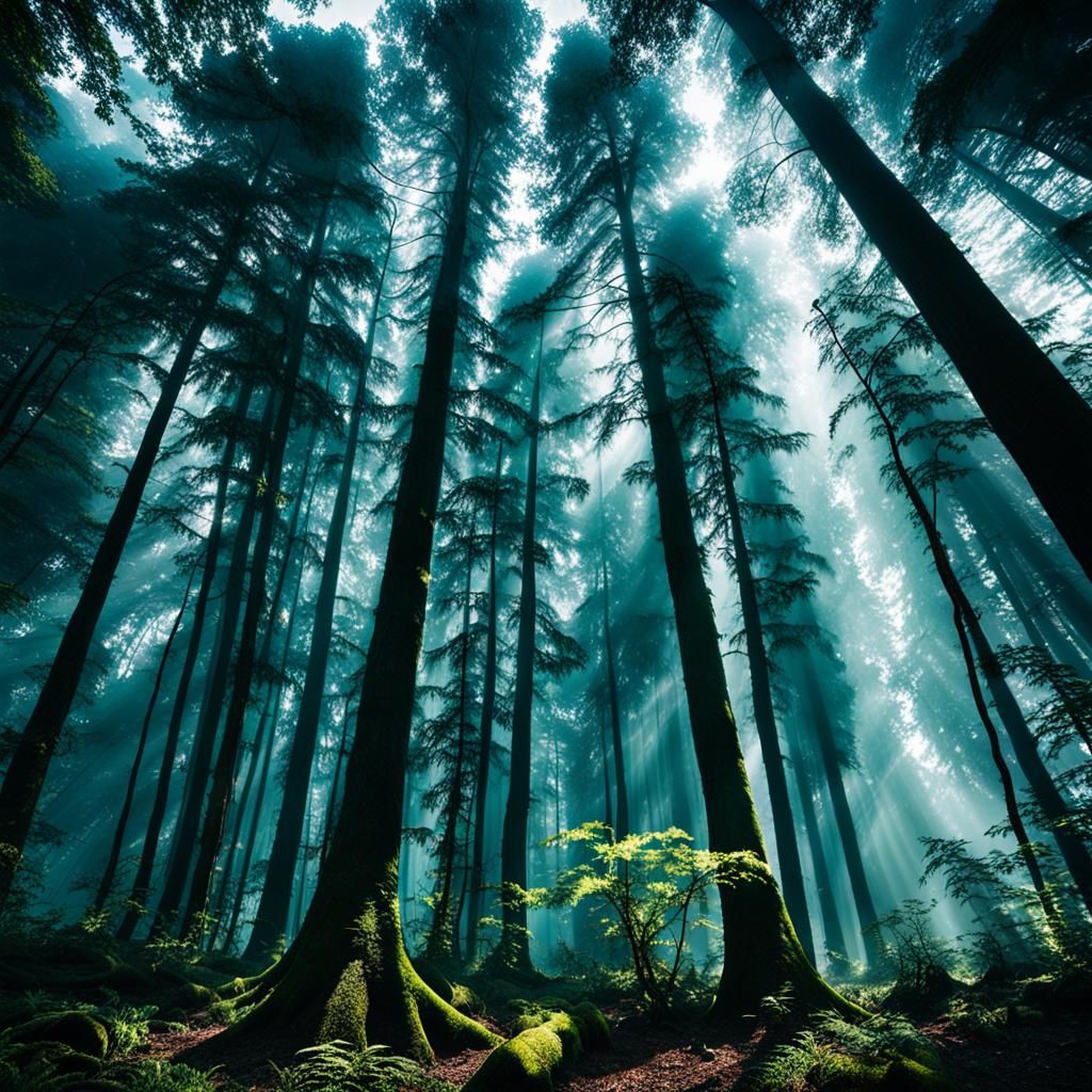 Dramatic Forest Scene with Misty Atmosphere