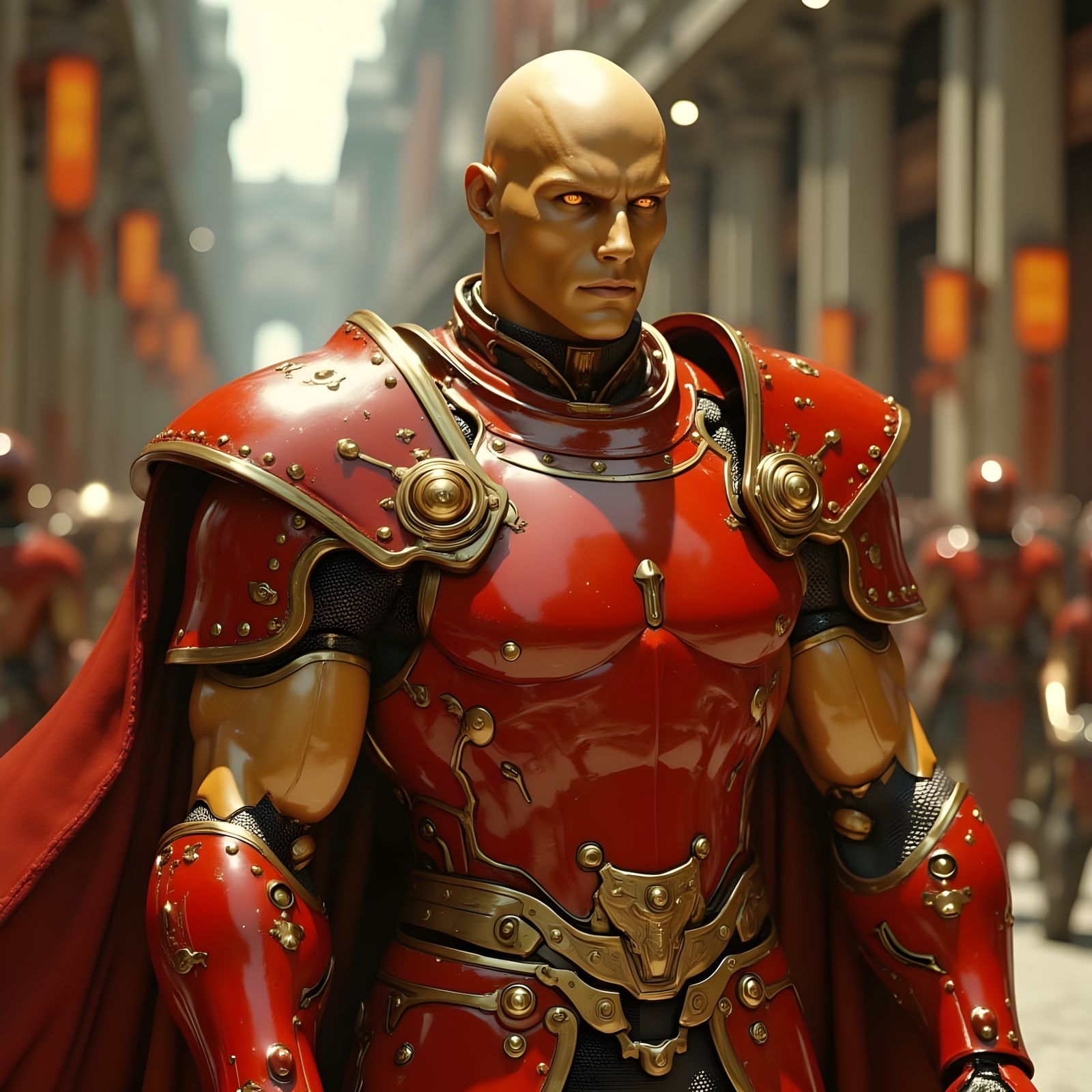 Golden Gladiator in Neo-Roman Metropolis