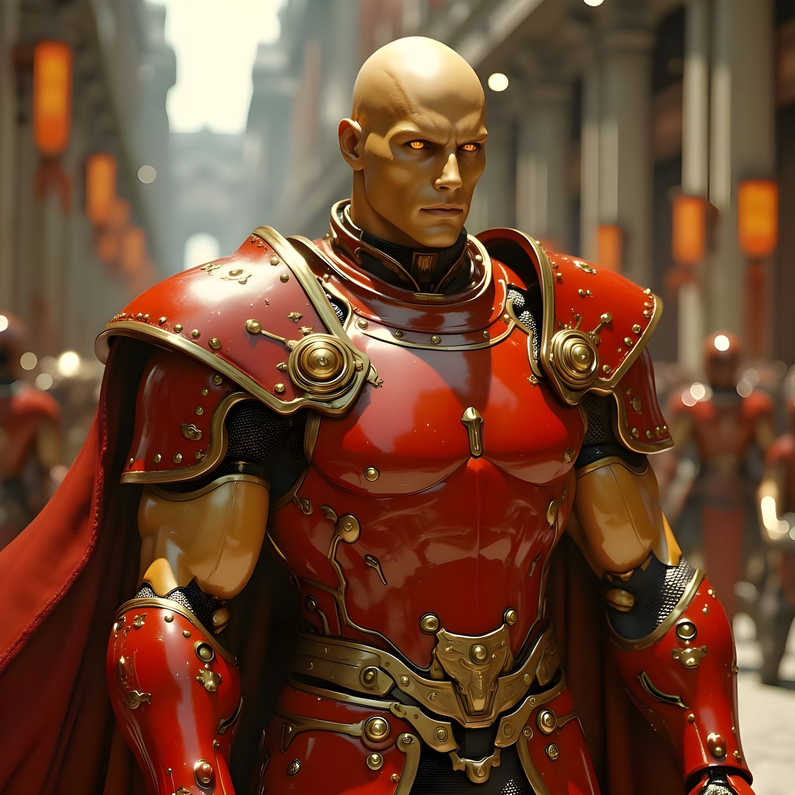 Golden Gladiator in Neo-Roman Metropolis