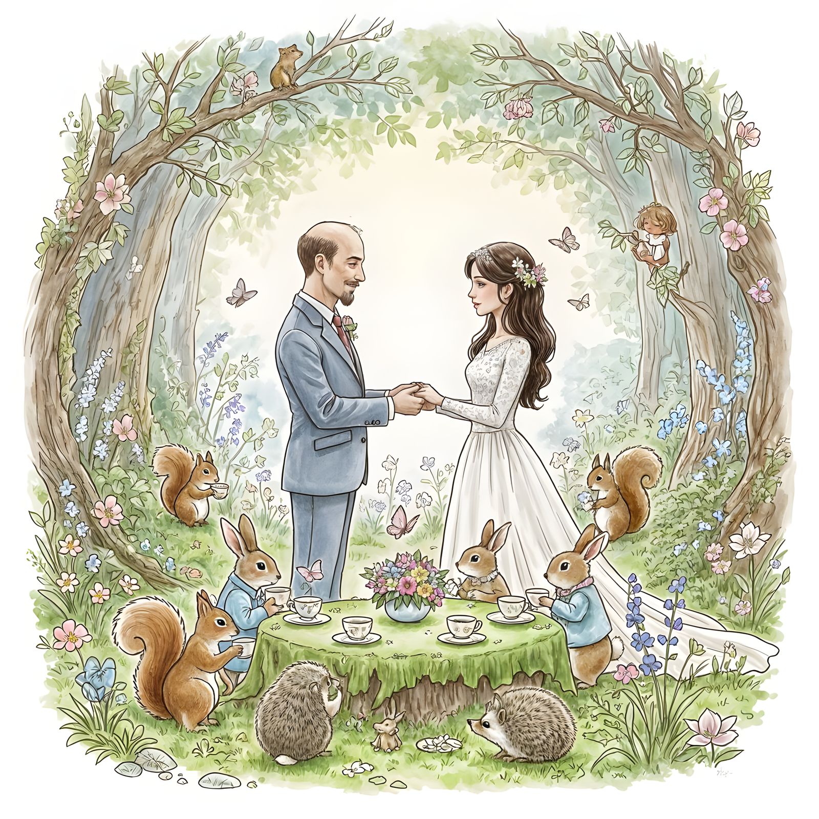 Enchanted Woodland Wedding in Watercolor Style
