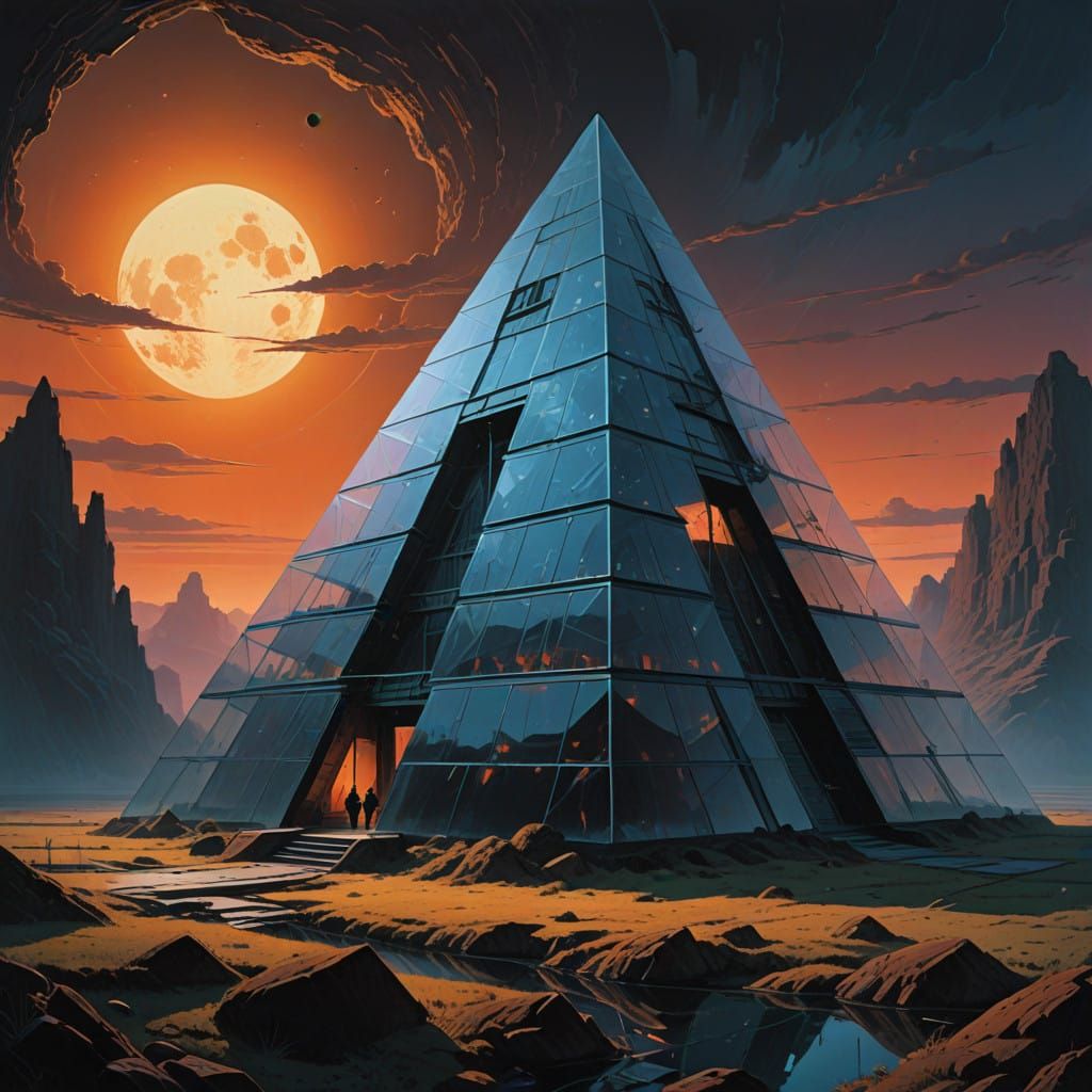 Ancient Transparent Pyramid in Futuristic Landscape