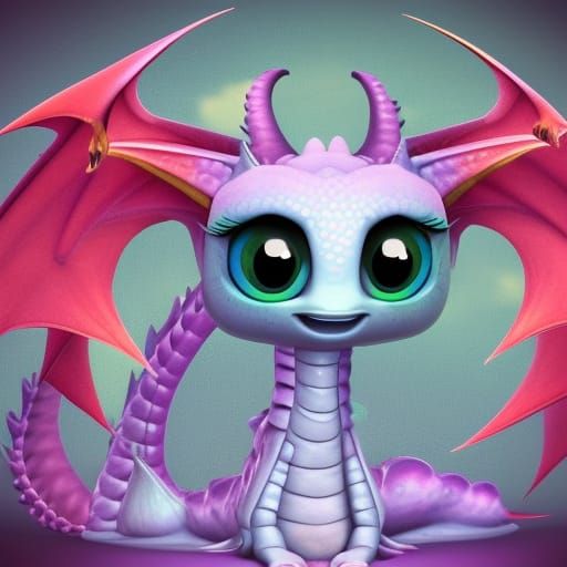 Cute Dragon in Flower Field, Digital Art