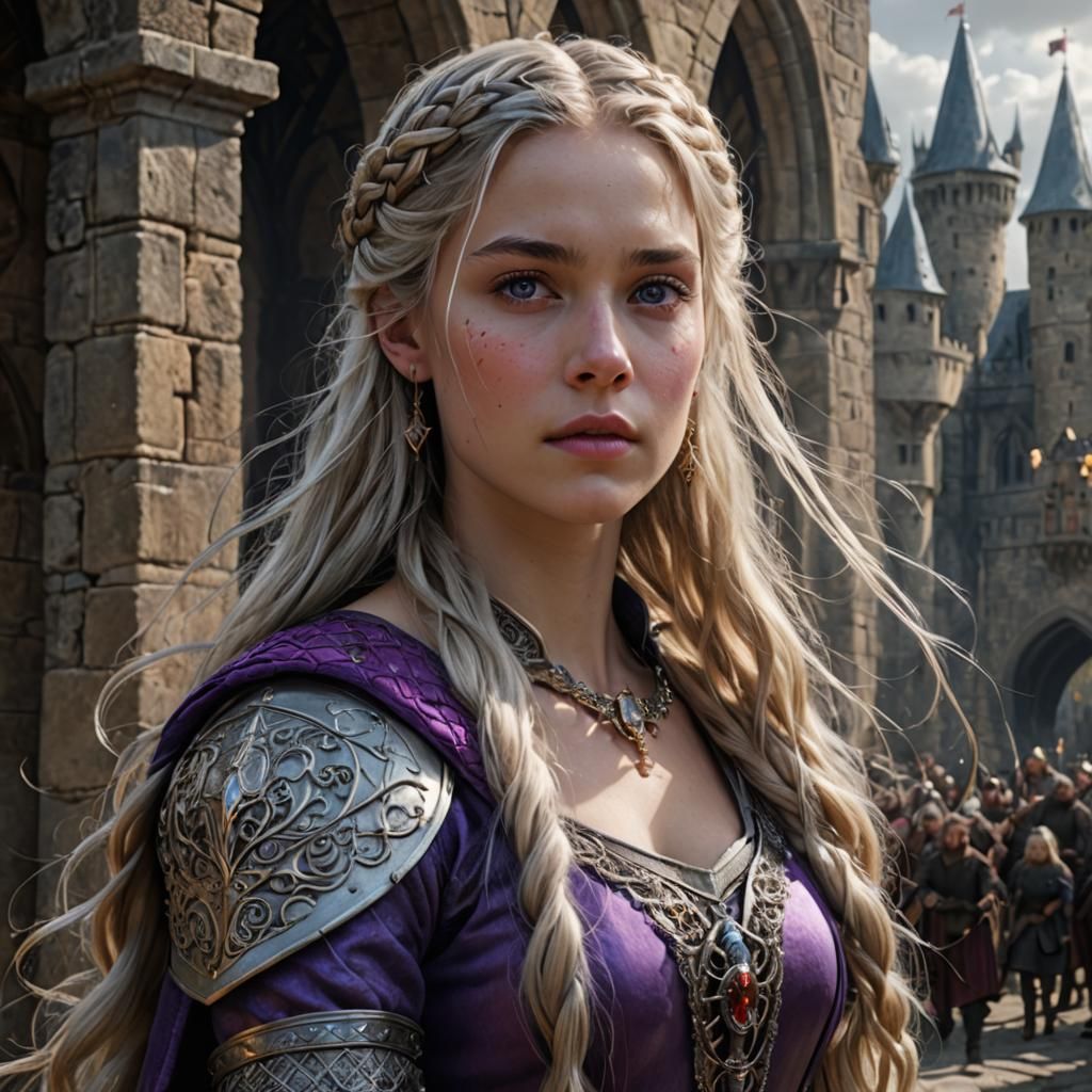 Medieval Princess with Silver Hair and Purple Eyes