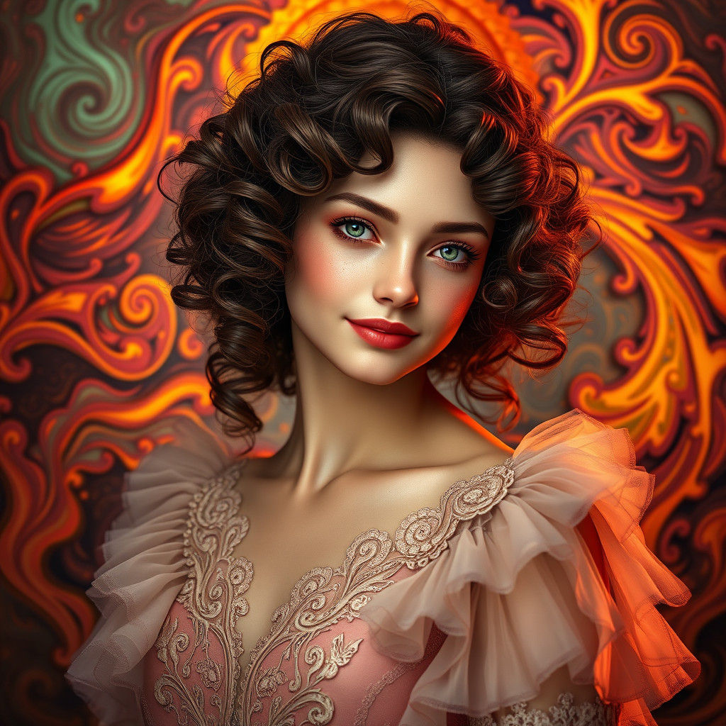Victorian Woman in Lava Colors, Art Nouveau Style