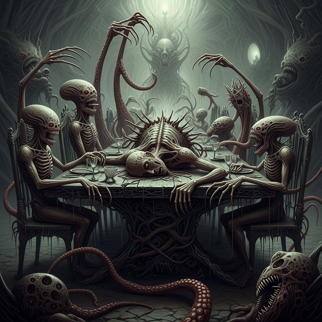 Biomechanical Feast of Horrors in Dystopian Surrealism