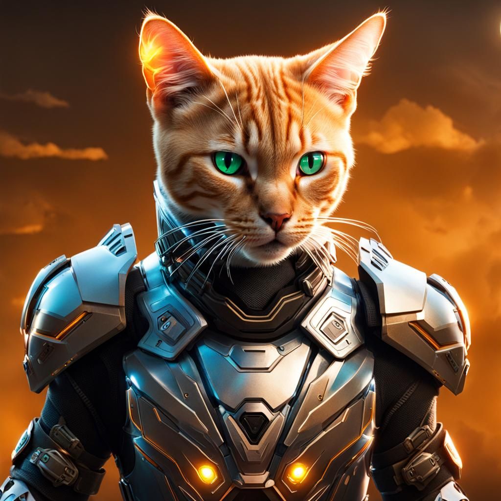 Orange Tabby Cat in Cyborg Armor