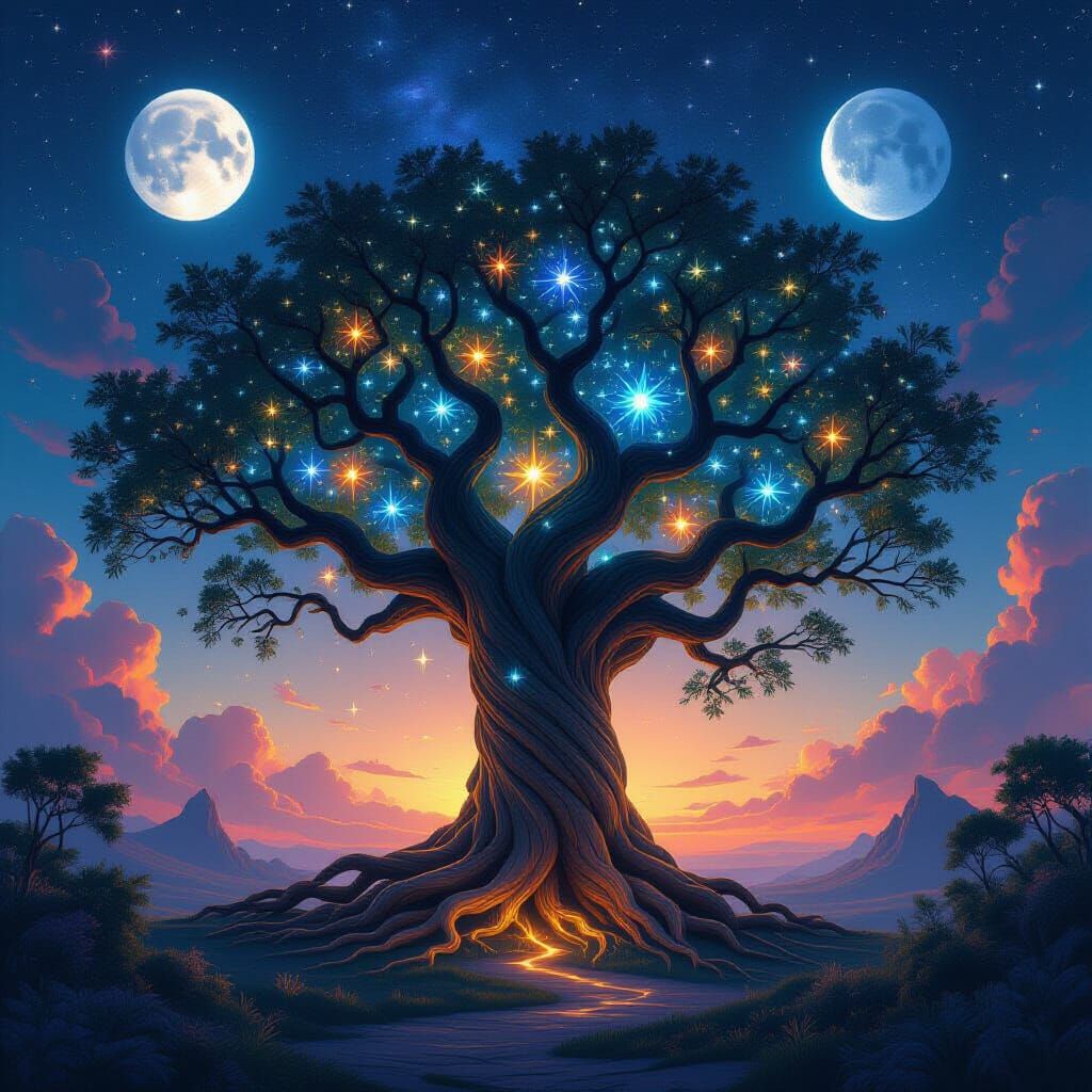 Ancient Cosmic Tree in Swirling Nebula