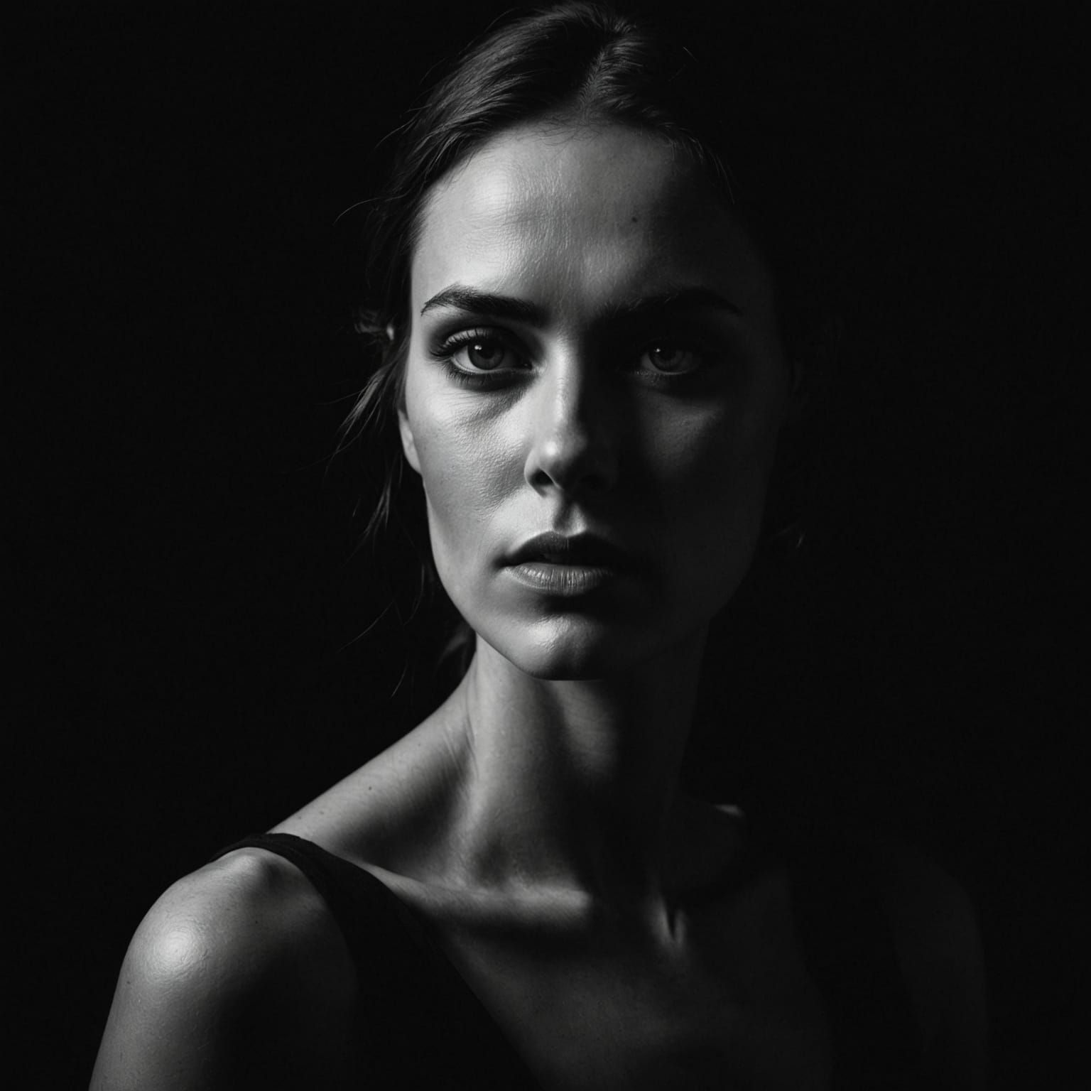 Cyberpunk Portrait of a Mysterious Woman in Deep Shadows