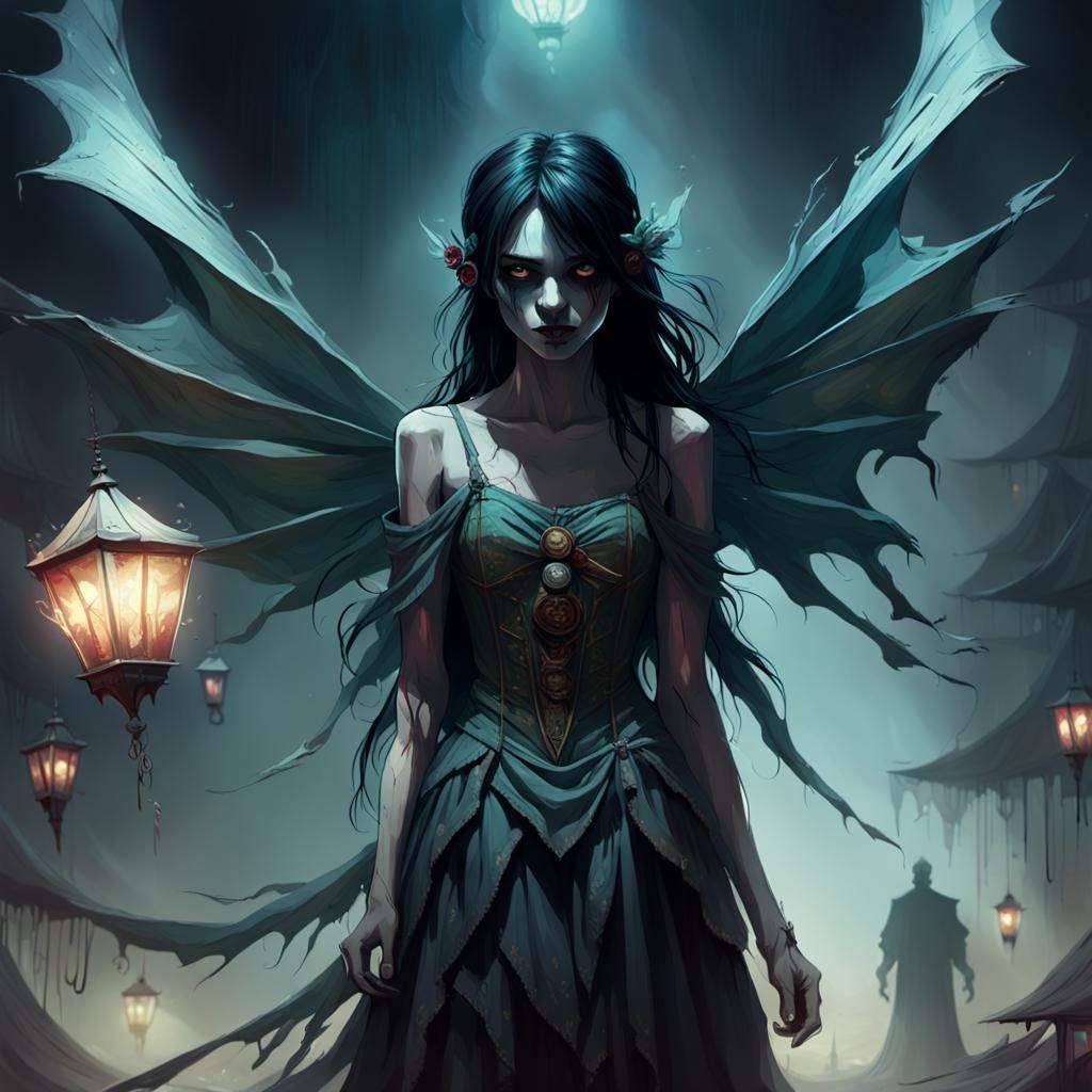 Ominous Figure in Abandoned Carnival: Dark Concept Art