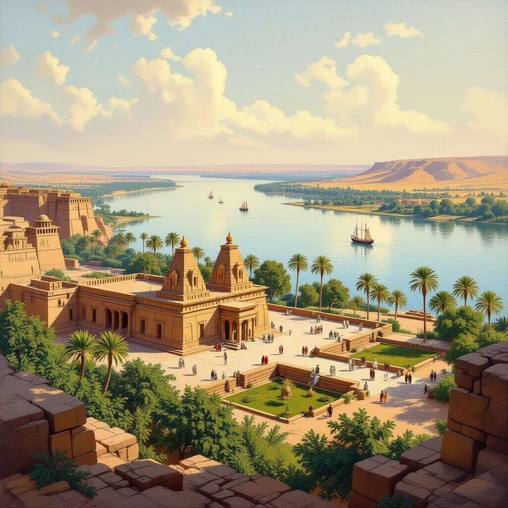 Philae Temple on the Nile: Lithograph Style