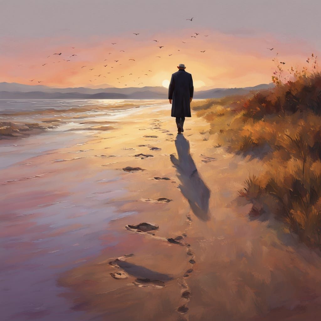 Aging Man Reflects on Memories of Loved Ones in a Serene Sun...