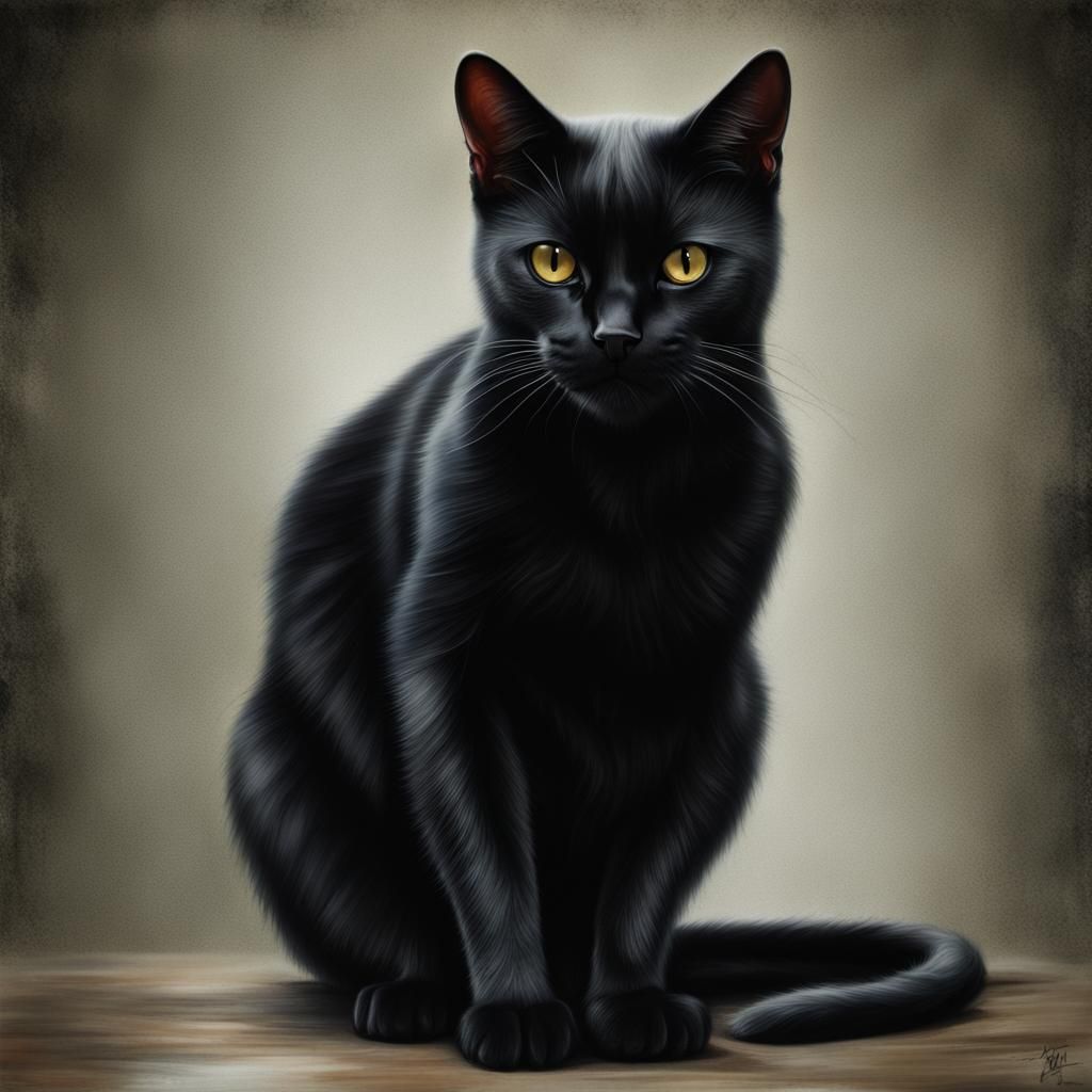 Evil Black Cat Photorealistic Portrait