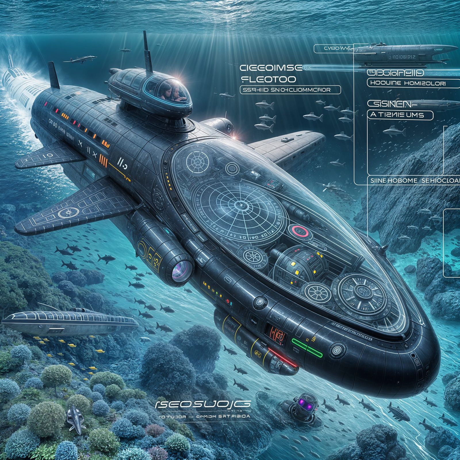 High-Speed Futuristic Submarine with Advanced Holographic Di...