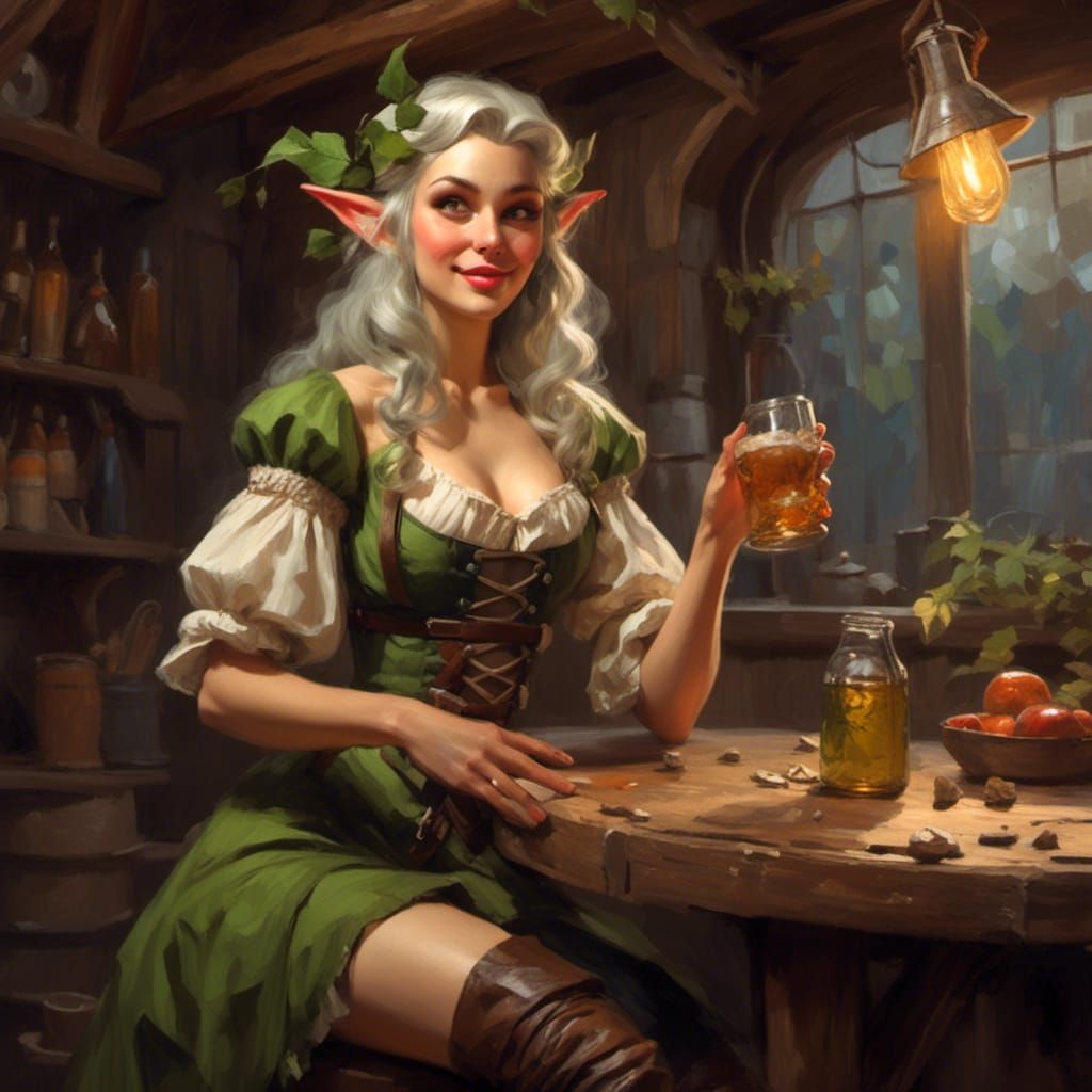 Elf Tavern Wench in Retro Pinup Style
