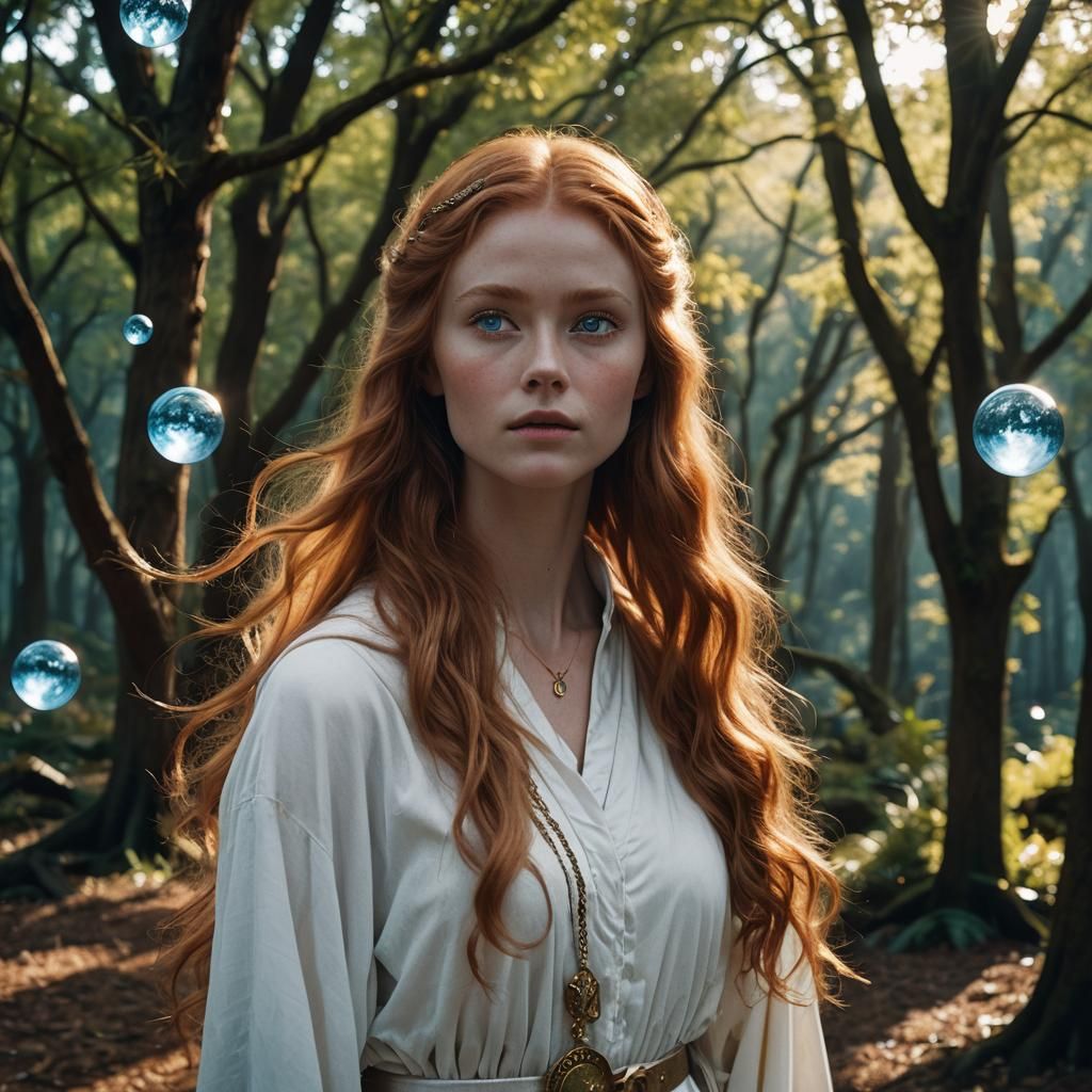 Elfin Girl with Golden Bubble: Cinematic Film Still