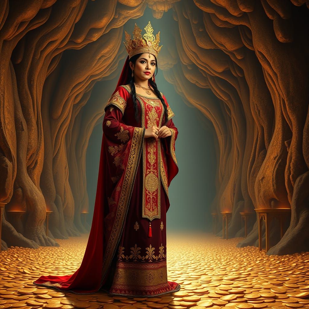 Filipino Queen in Golden Underground Castle, Art Nouveau Sty...