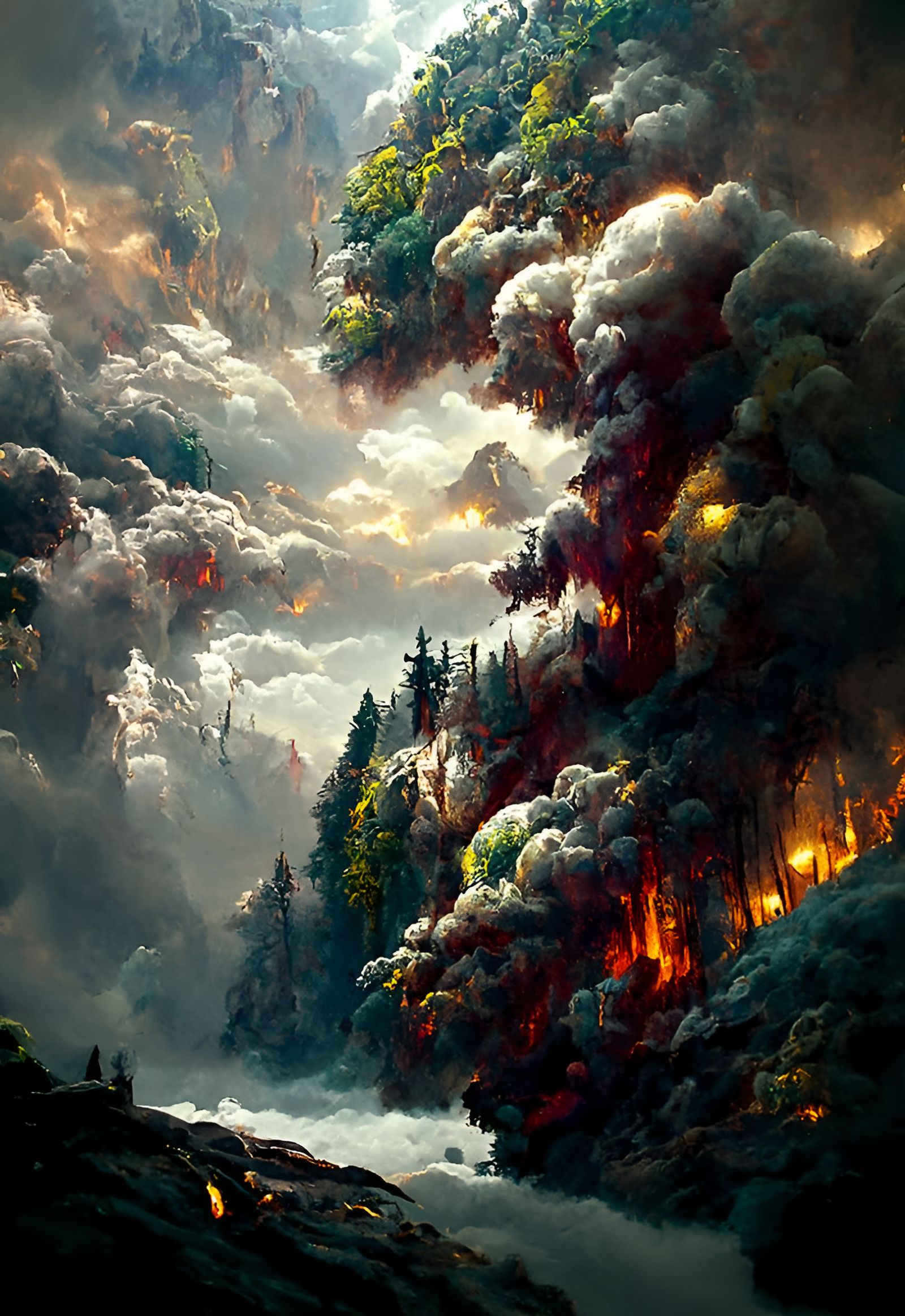 Inferno: Forest Fire in the Mountains, Hyperrealist Painting