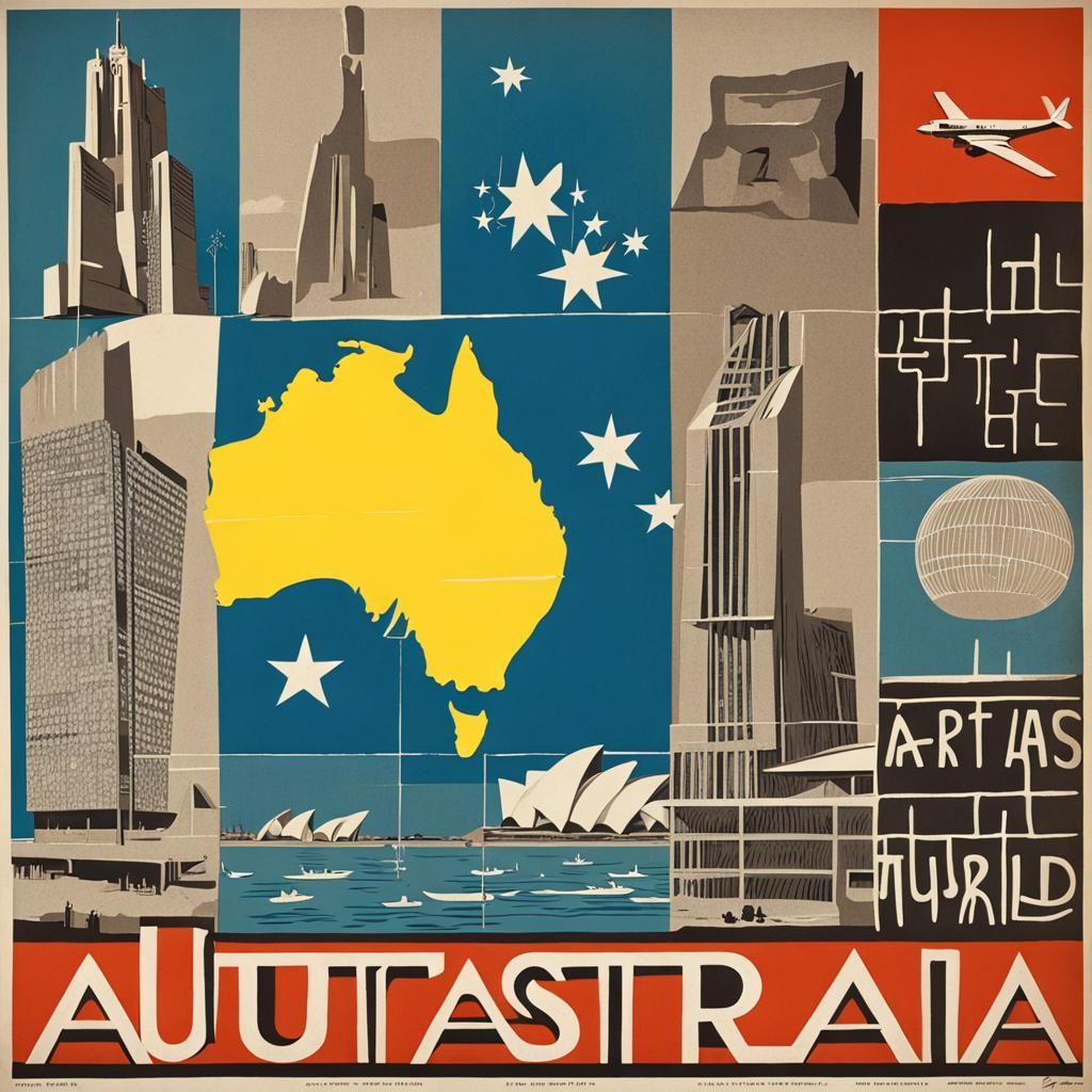 1960s Brutalist Propaganda Poster of Australia