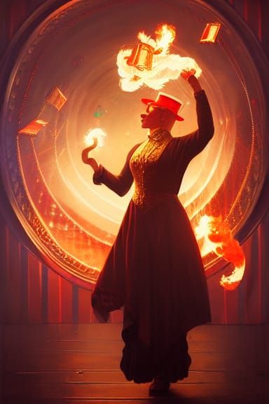 Festive Fire-Breathing Magician, Hyperdetailed Concept Art