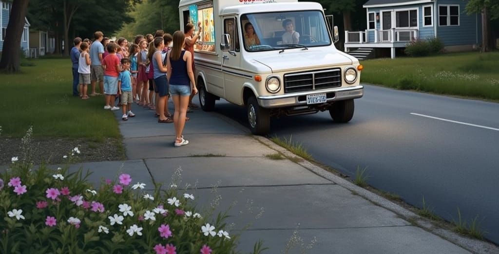Children Line Up for Good Humor Ice Cream in Vintage Summer ...