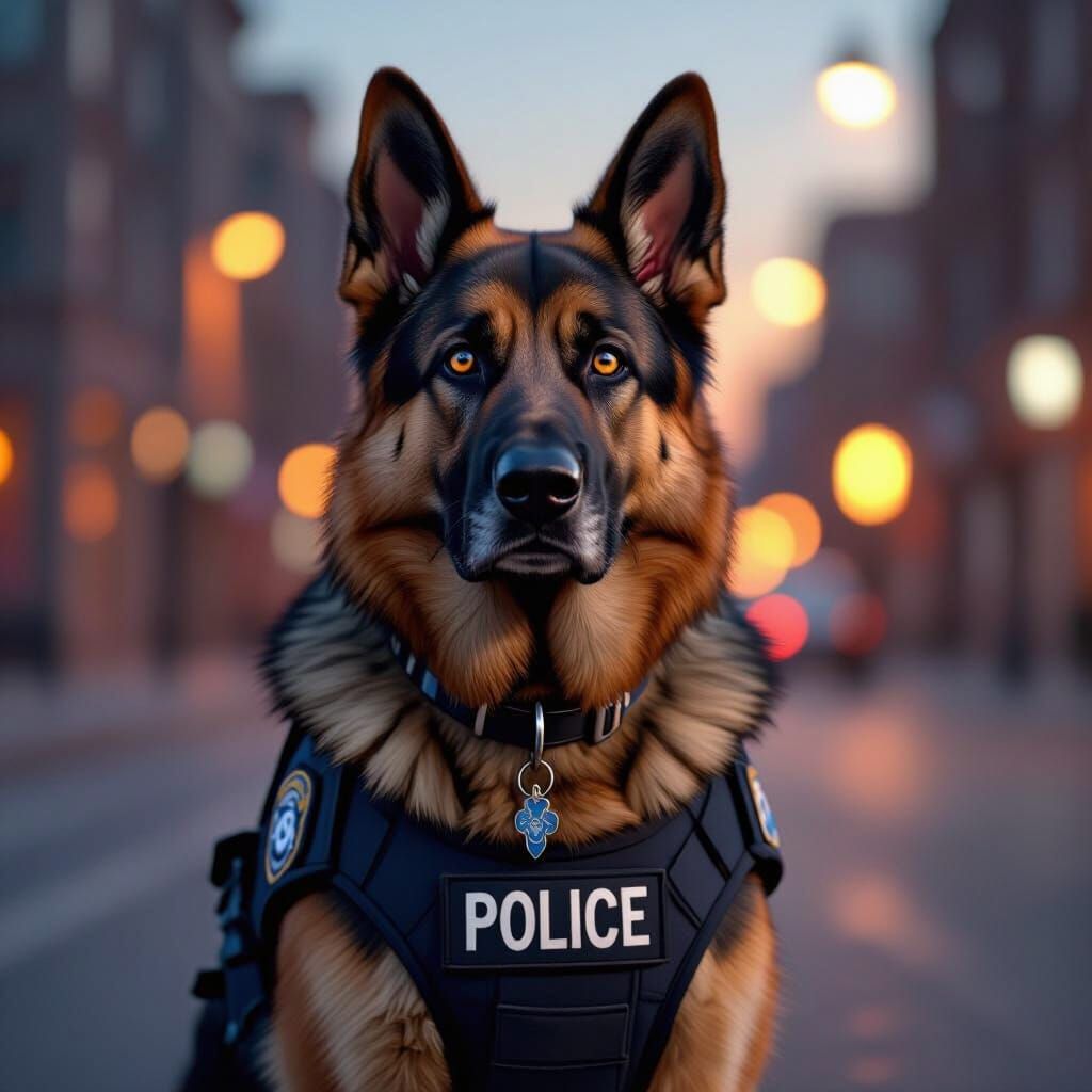 Majestic German Shepherd Police Dog in Hyperdetailed Airbrus...