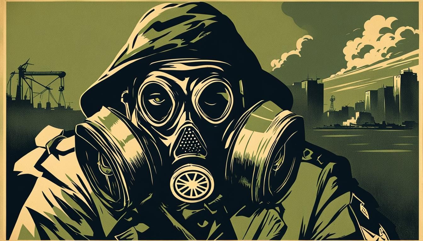 Cold War Propaganda Poster with Gas Mask