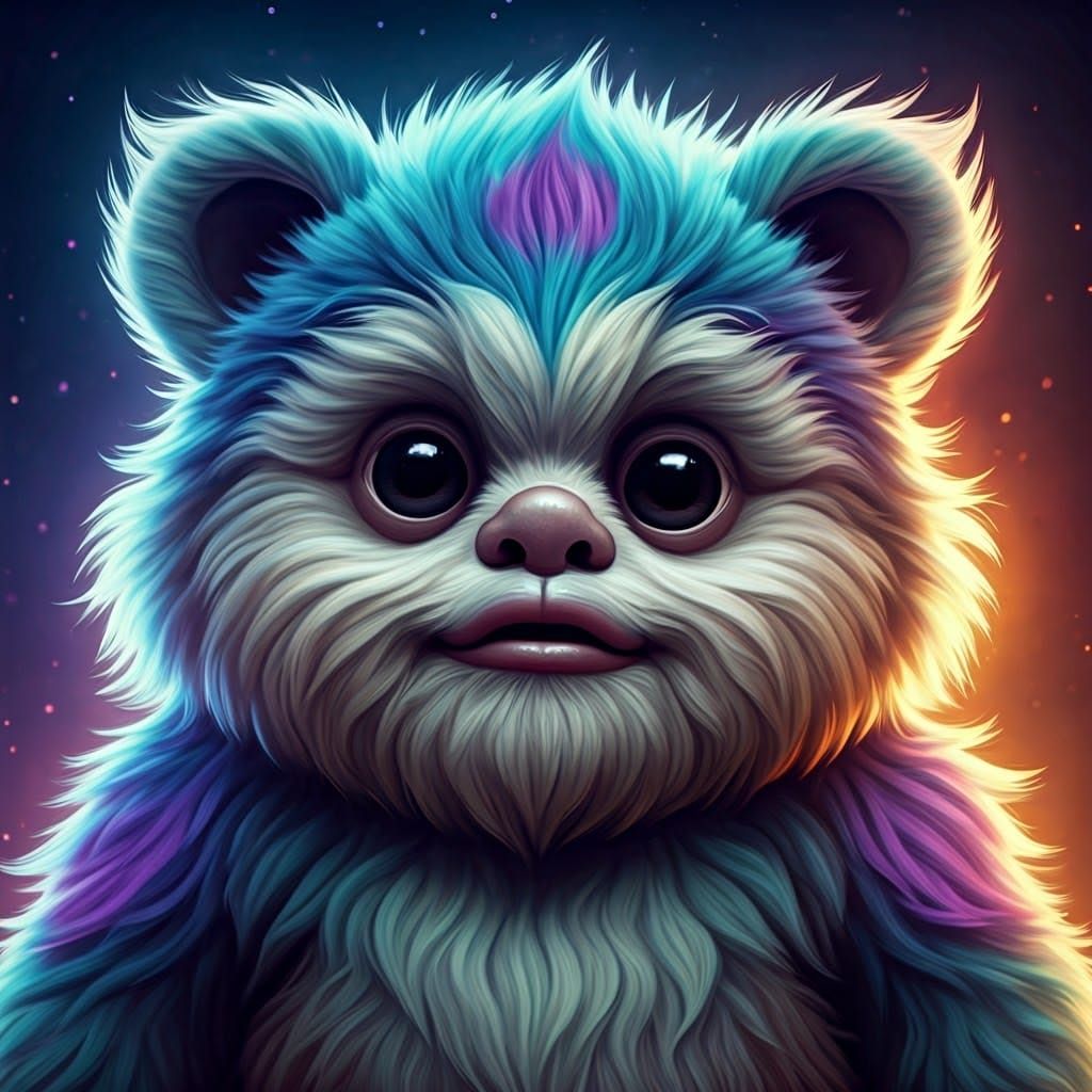 Baby Ewok as Sully in Hyperrealistic Splash Art