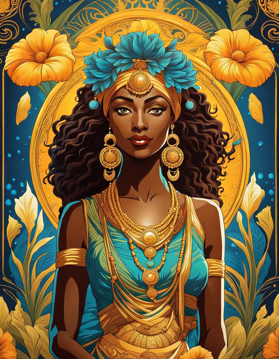 Smiling Oshun Goddess in Art Nouveau Style
