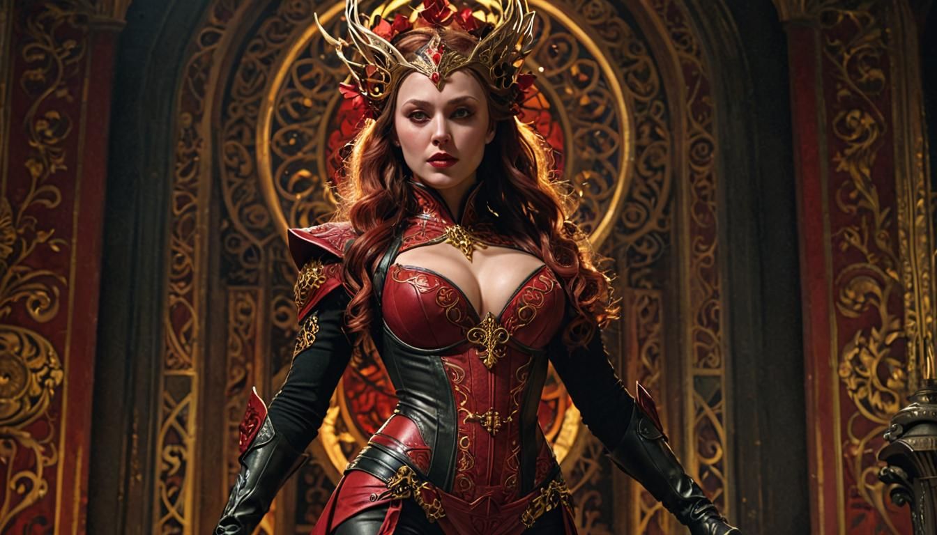 Scarlet Witch in Dark Fantasy Art Nouveau Style