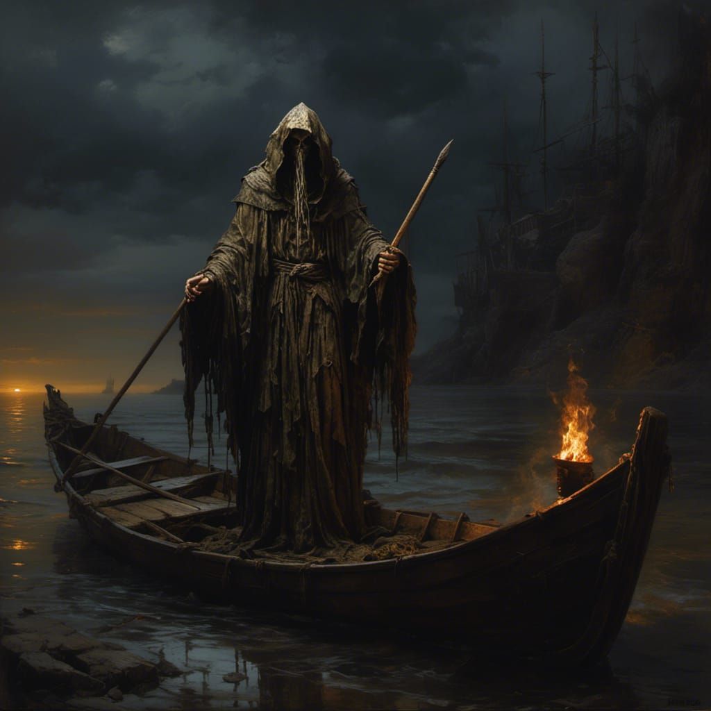 Charon the Ferryman: Dark Oil Painting